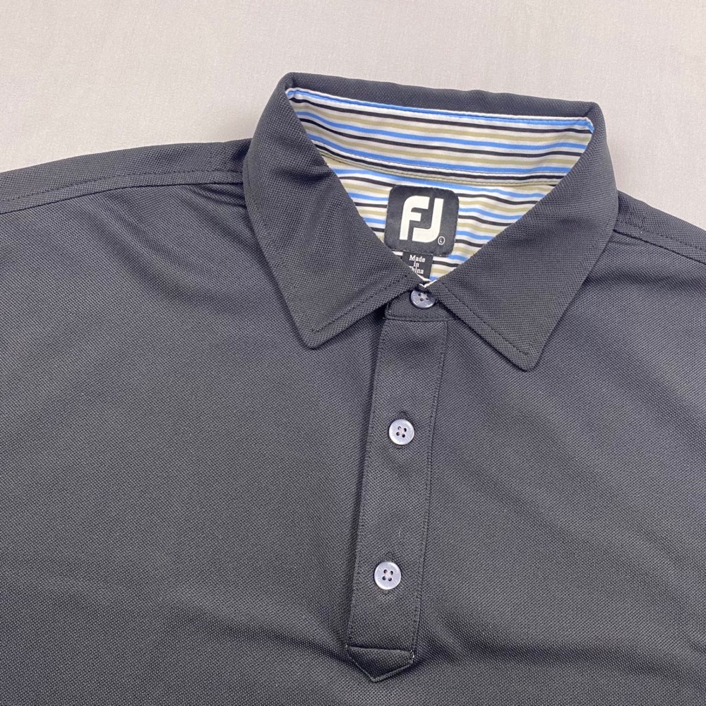 FootJoy ProDry Golf Polo Shirt Mens Large Black Polyester Spandex Performance